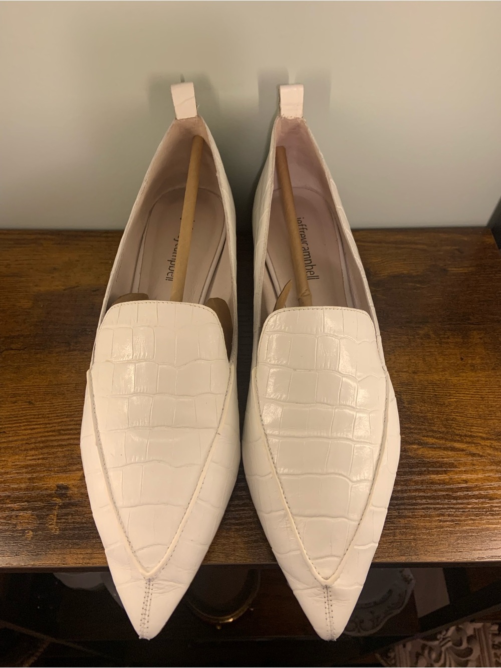 Jeffrey Campbell Women's Pointed Toe Croc-Embossed Loafers in white